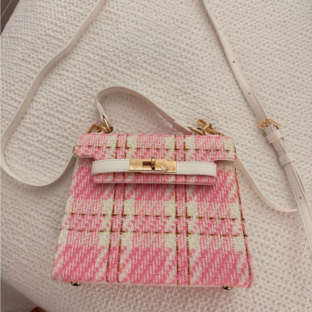 Francesca's Collections Pink and Cream Plaid Mini Bag